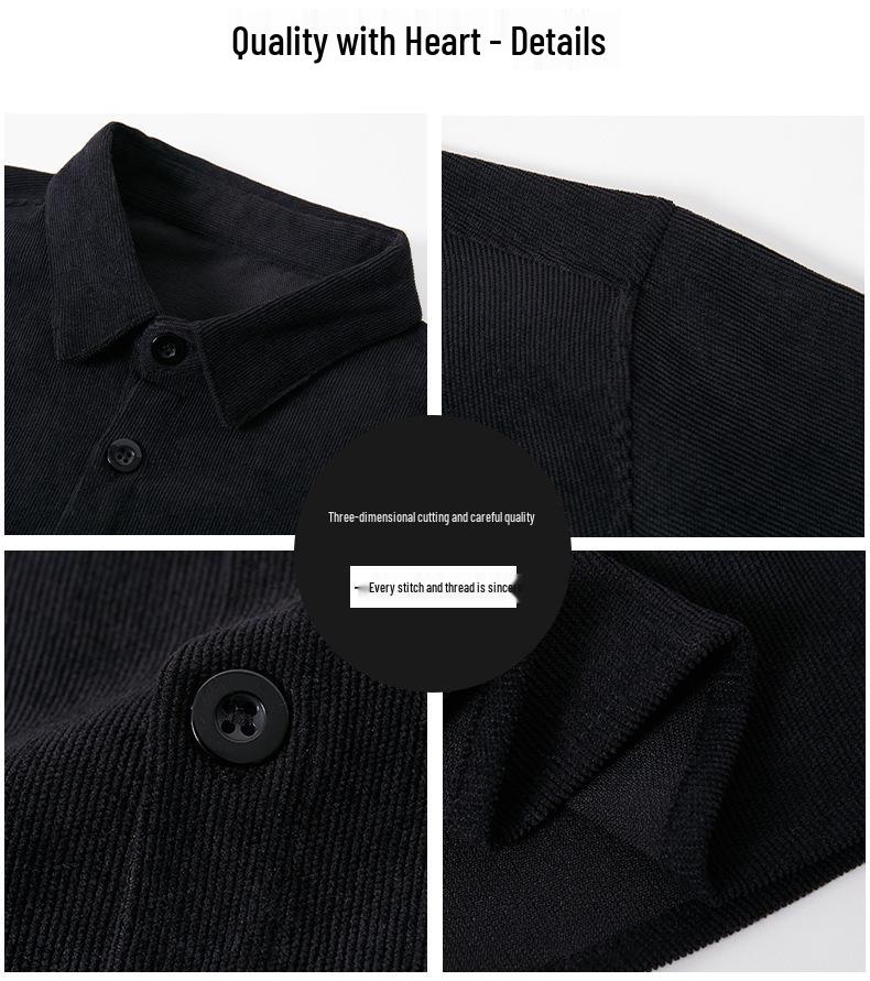 Men's Corduroy Long-Sleeve Shirt - Autumn/Winter Business Casual Loose Fit for Middle-Aged Dads