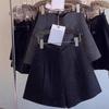 Women's V-Waist Black Sequined Tweed Shorts - 2024 Winter A-Line Design