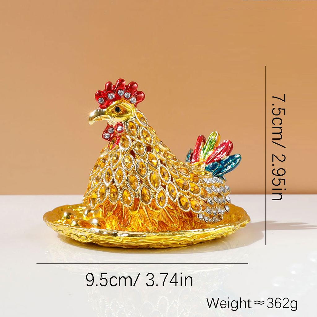 Alloy Fortune Chicken Jewelry Box Enamel Craft Home Decor Store Display Miniature Model