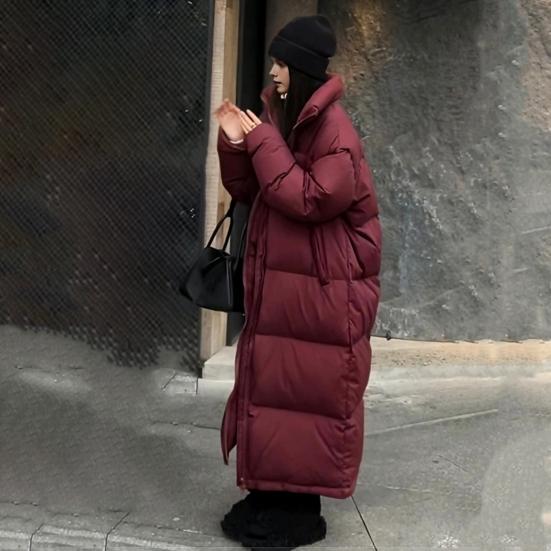 Zimní péřový kabát Zesílený Polstrovaný Stojáček Ochrana krku Kapsy Zapínání na zip Větruodolné Udržování tepla Denní oblečení za chladného počasí Bavlna