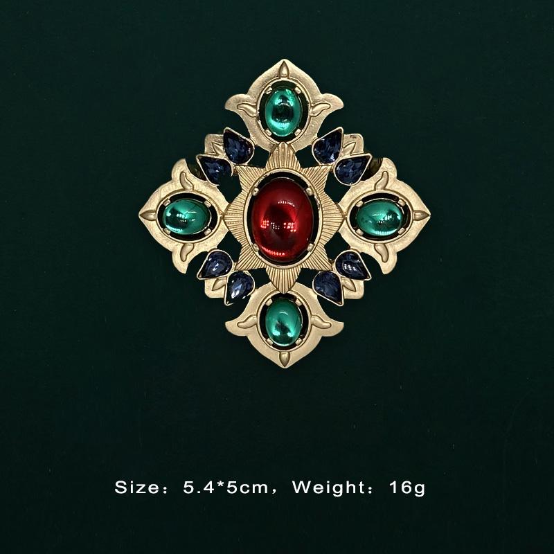Baroque Vintage Gold Color Crystal Pearls Pin Brooches Gem Hollow Geometric Rectangle Brooch Collar for Women Jewelry