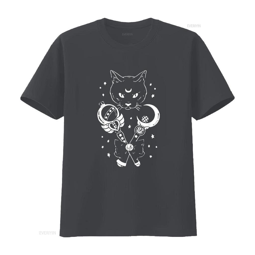 Sailor Meow Cute Moon Cat Space Magic Gothic Halloween Womens T Shirt vintage Washed graphic homme Breathable Stretched Casual