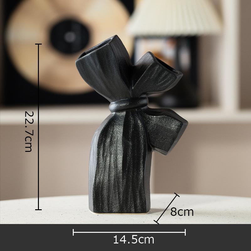 Bowknot Matte Ceramic Vase Table Decoration Creative Artificial Flower Decorative Flowers Arrangement Room Aesthetic Decor