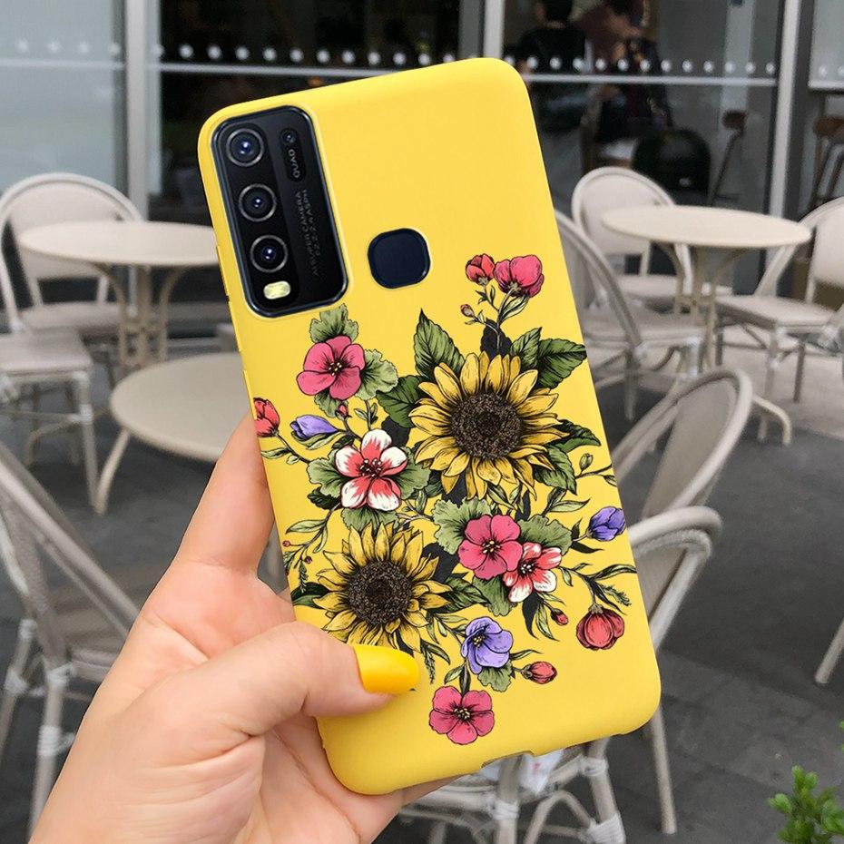 Fashion Cute Flower Milk Silicone Case For Vivo Y30 1938 Y50 1935 Black Soft TPU Phone Cover For Vivo Y 30 50 Y30 2020 Back Case