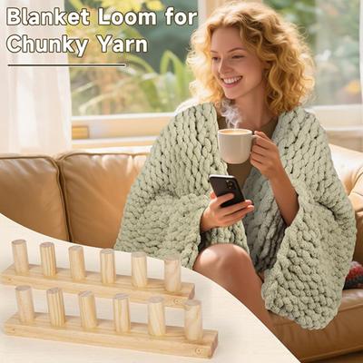 Chunky Yarn Blanket Loom Wooden Knitting Loom Kit Adjustable DIY Throw Blanket Loom for Beginners Chunky Yarn Knitting