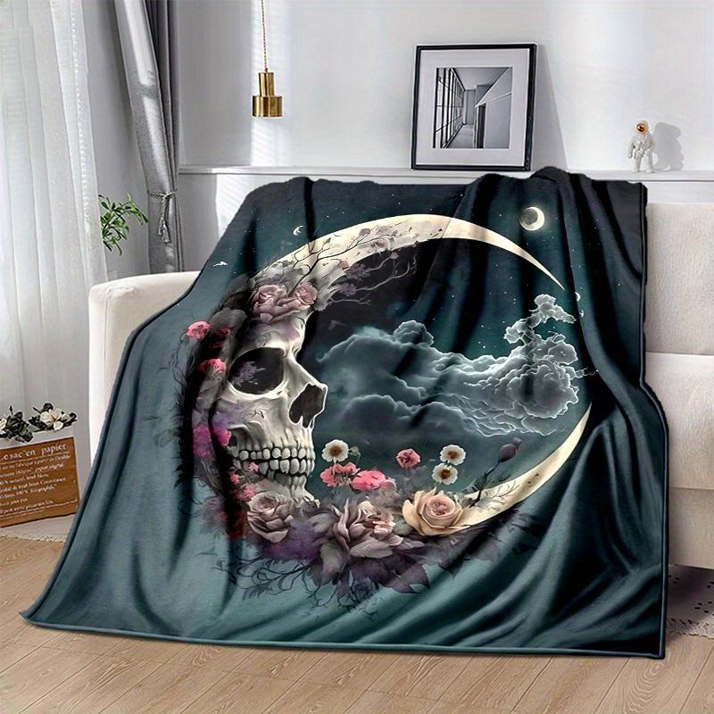 1pc Moonlit Skull Cartoon Blanket Cute Animal Design for Room Decor, Soft Perfect As Birthday Gift, Living Room, Travel, Camping
