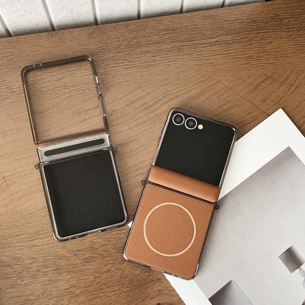 For Samsung Galaxy Z Flip7 5G Phone Case Compatible with MagSafe Leather+PC Protective Cover
