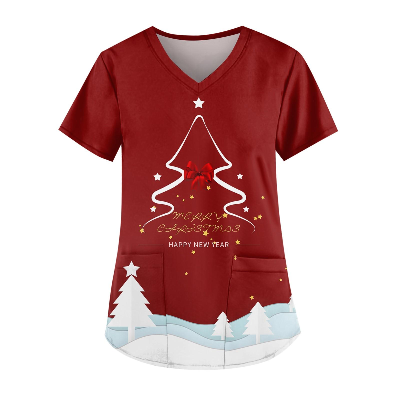 Женская мода V-образный вырез короткий рукав рабочая одежда с карманом рождественский — фото 7