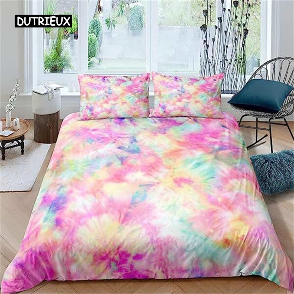 Tie Dye Duvet Cover Hippie Spiral Bedding Set Ethnic Boho Duvet Cover Swirl Tie Dye Pattern Bed Bohemian Hippie Bedding Decor