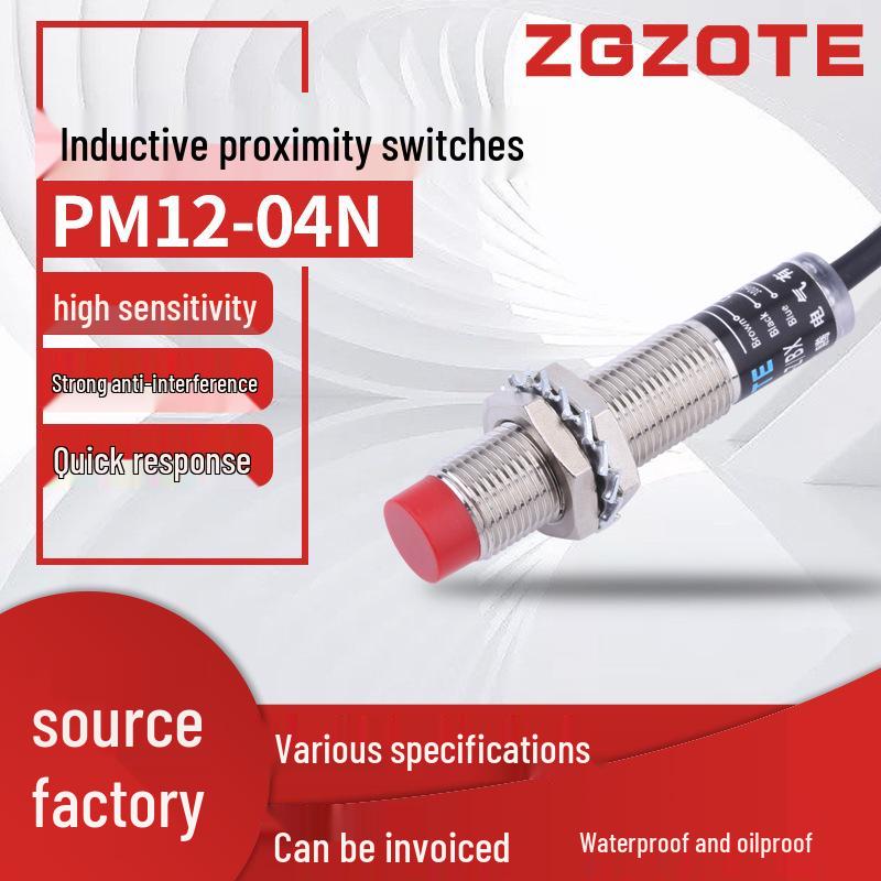 Zongteng PM12-04N NPN Proximity Sensor, Cylindrical Inductive Metal Detector Switch