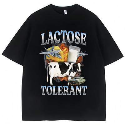 Lactose Tolerant Funny Milk Print T Shirt Men Women Retro Fashion Short Sleeve Cotton Summer Casual Humor T Shirts Gifts