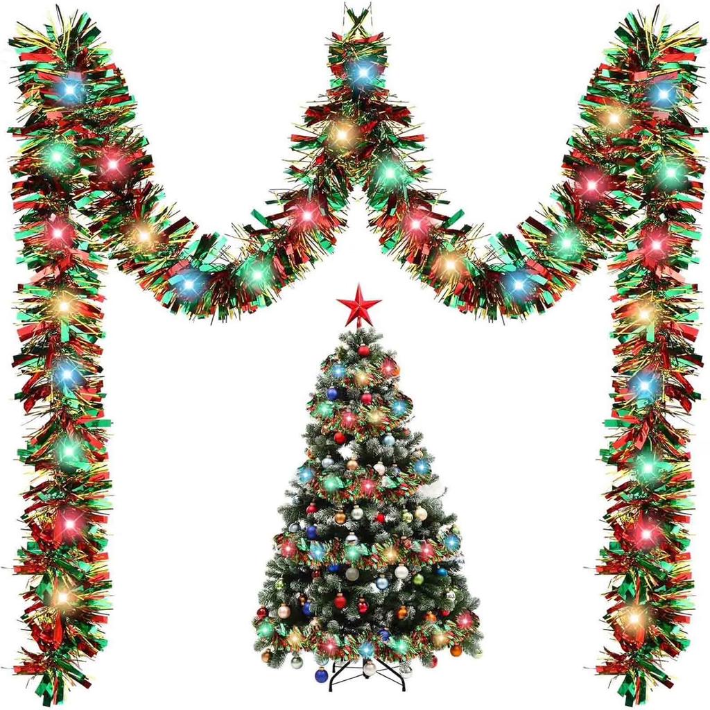 16.4 Ft Green Christmas Tree Garland Christmas Prelit Garland With Lights 50 LED Hanging Lighted Christmas Garland Xmas Garland For Xmas Tree Deco