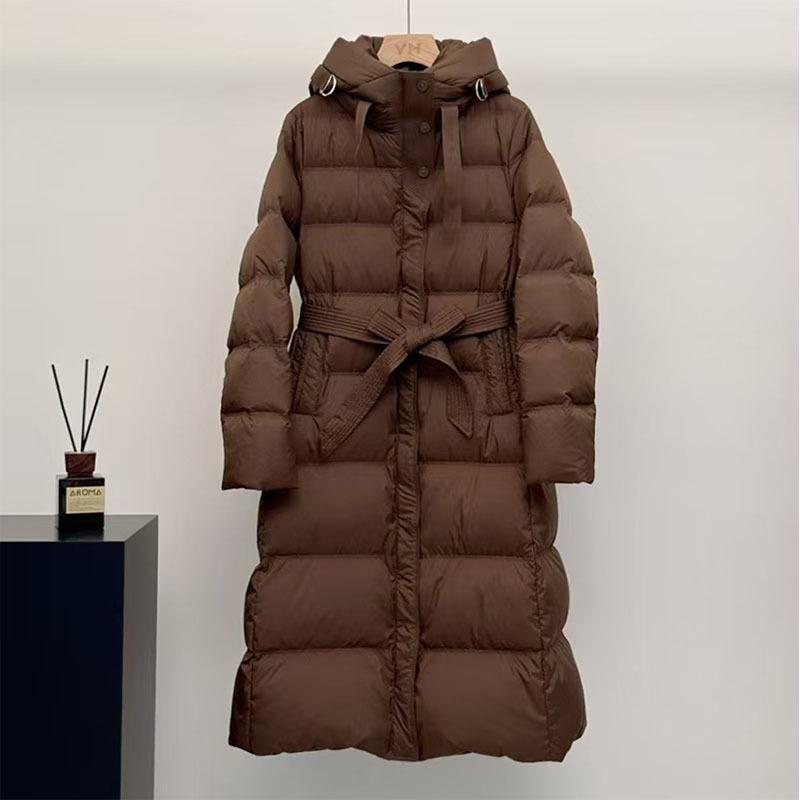 Pinghu Winter Knee-Length Goose Down Puffer Coat - Women's Korean Style