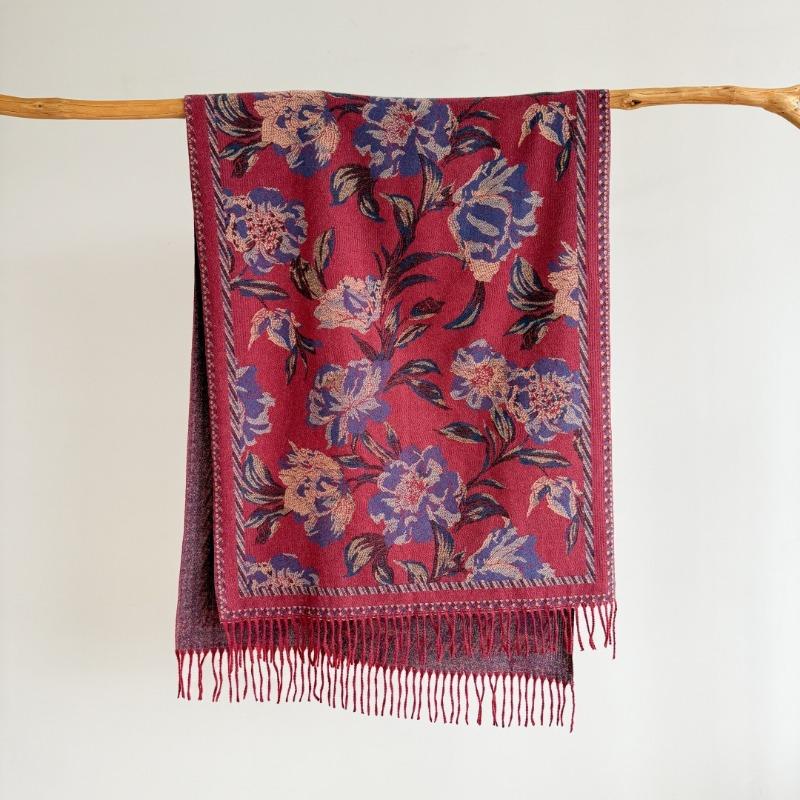 Autumn and Winter Retro Fringed Scarf with Air Conditioner Cashmere Shawl Large Size Warm Scarf
