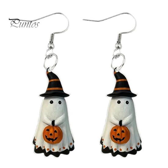 Lightweight Acrylic Earrings Cute Ghost Earrings, with Pumpkin Wizard Hat Decor, Holiday Themed Jewelry Halloween Drop Pendant Party