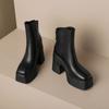 Womens Retro Luxury Chunky Heel Ankle Boots - Square Toe Platform Fashion Fall