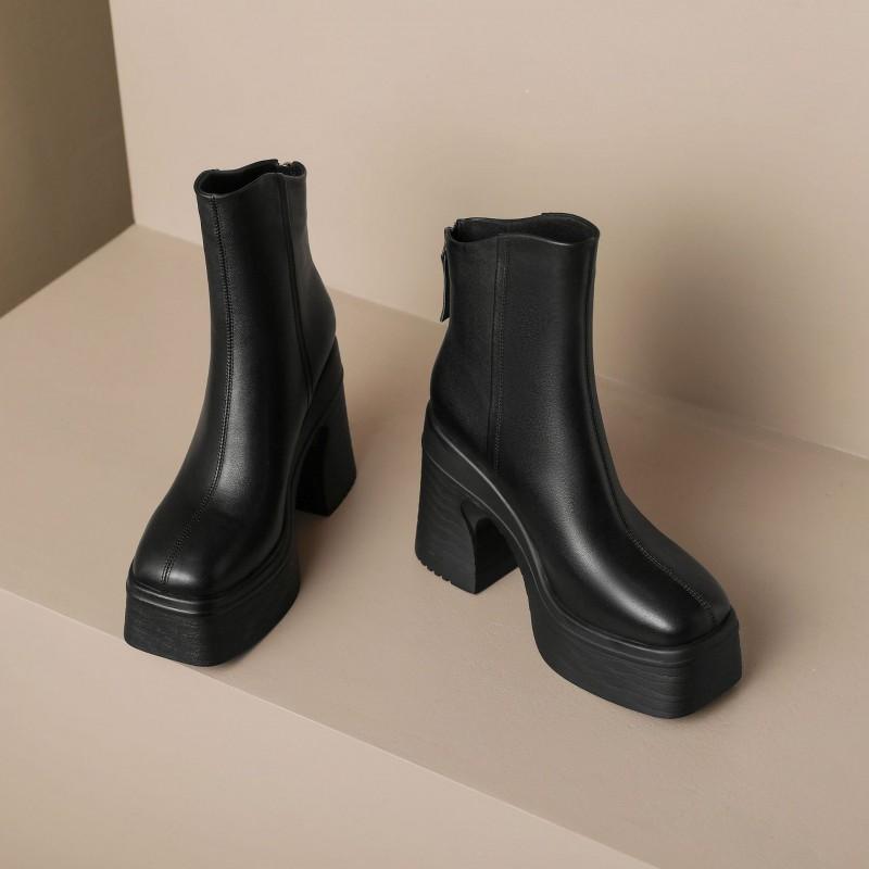 Womens Retro Luxury Chunky Heel Ankle Boots - Square Toe Platform Fashion Fall