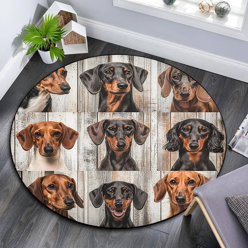 Dachshund Collage Round Area Rug,Carpet Rug for Living Room Bedroom Sofa Playroom Decor,Non-slip Floor Mat