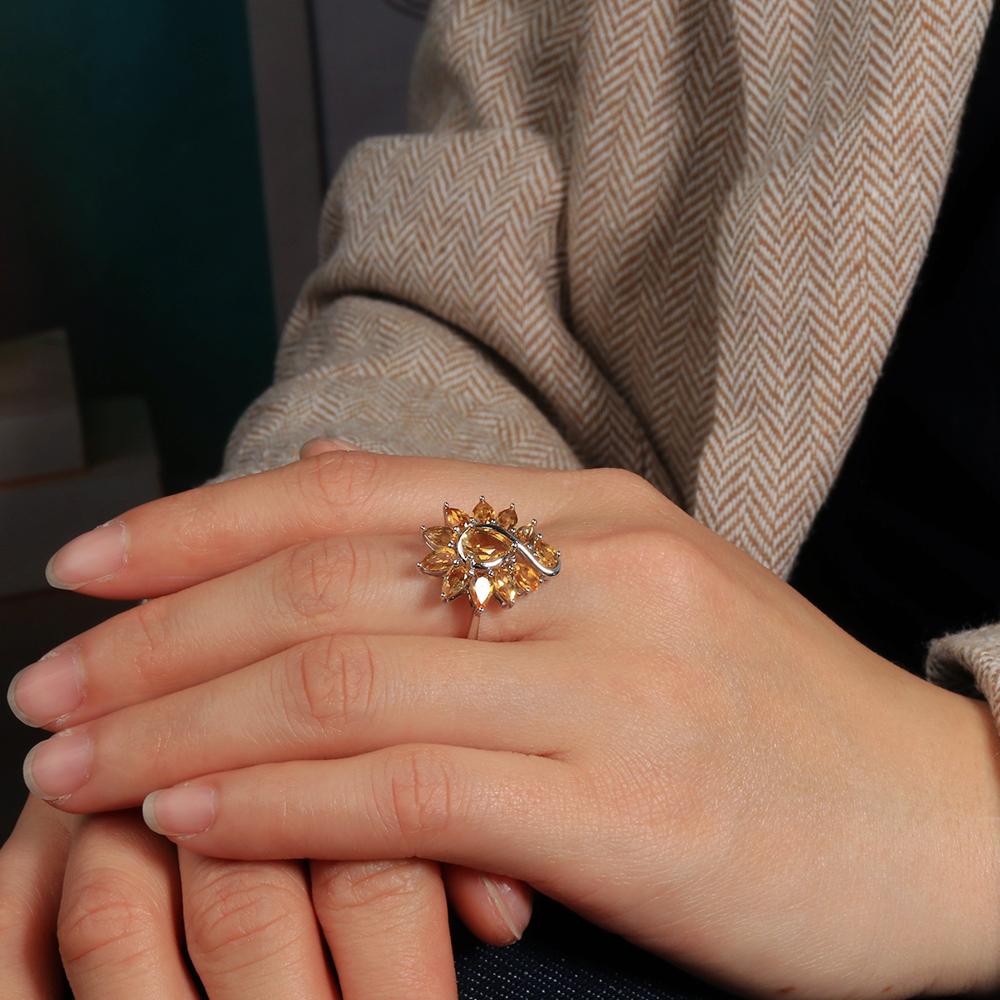 Argint sterling 925 Design superb Citrin natural Piatră prețioasă Inel Bijuterii fine Aniversare & Banchet Cadou pentru femei