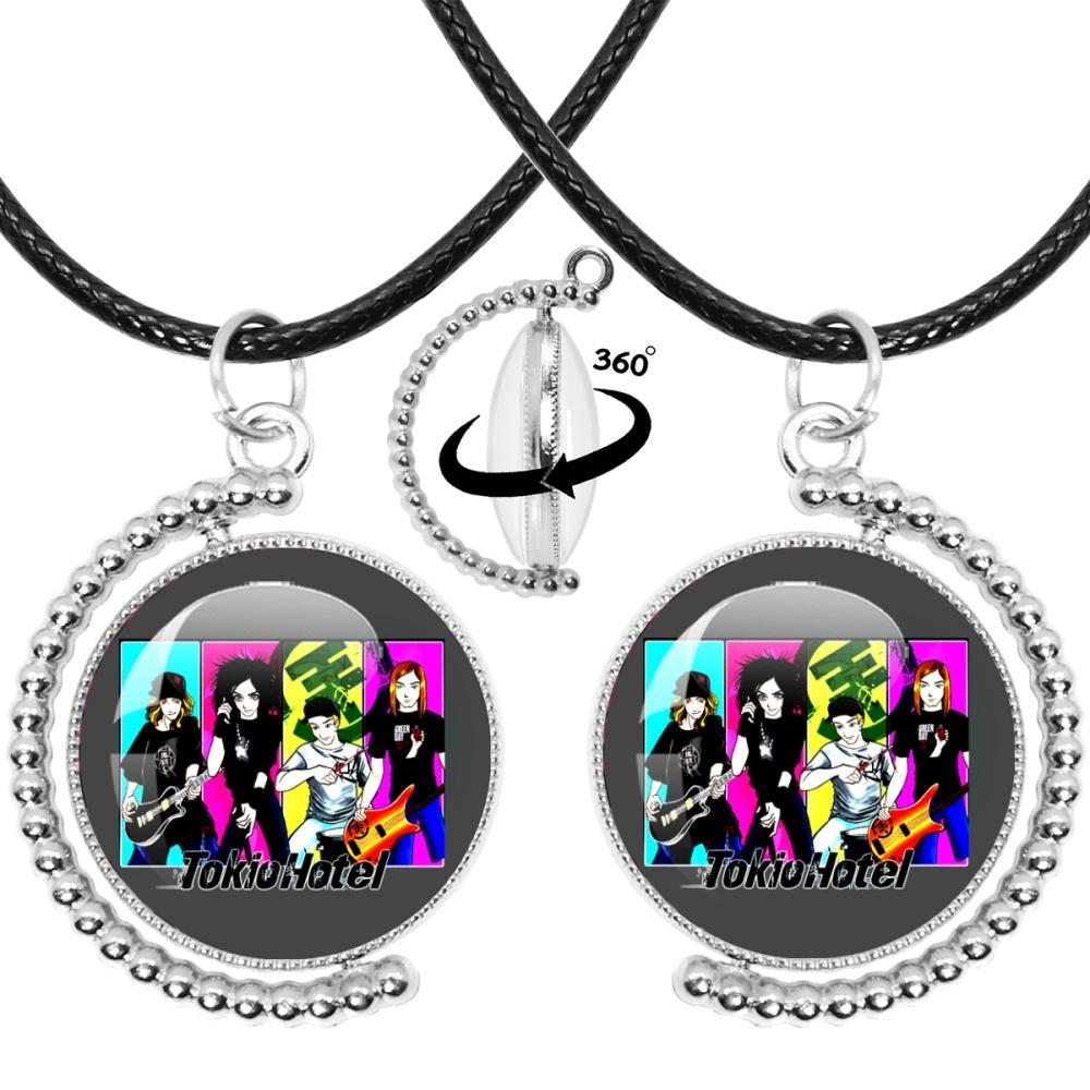 Neue Halskette Tokio Hotel Retro Rockband Pop Bill Kaulitz Band Glas Doppelseitig Drehbar Anhänger Halskette Schmuck Anhänger Fans