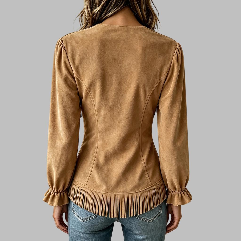 Women's Fashion V-Neck Long Sleeve Top with Trim