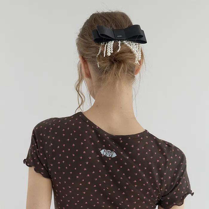 Pearl Tassel Bow Barrette_Black