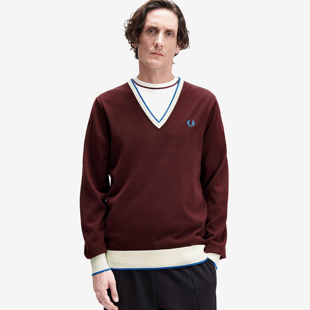 FRED PERRY [Sharp] Contrast Tip Knit - Oxblood Afpm253K316-597