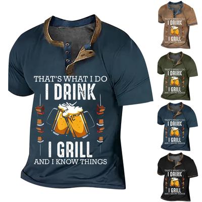 Men's  T-shirt T-shirts Graphic Text Black Military Green Pool Dark Gray 3D Printing Street Casual Short Sleeve Button Down Printed Clothing Basic