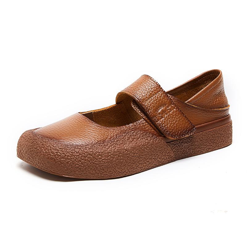 Women Vintage Mary Jane Ballet Flats Soft Leather Square Toe Loafers Strappy Moccasins