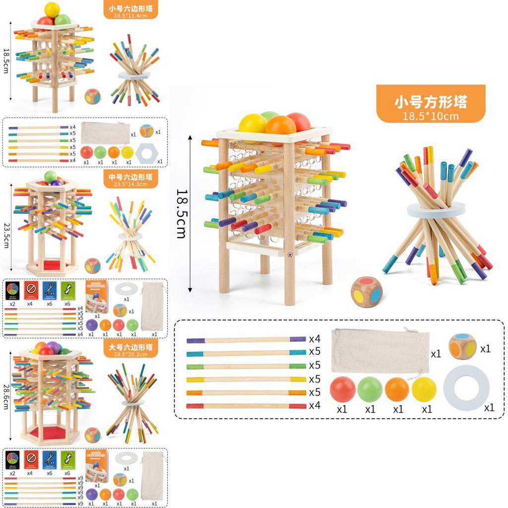 Hexagonal Tower Puzzle Game Wooden Blocks For Kids Educational Playroom