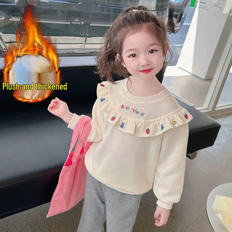 Girls' Stylish Long Sleeve Plus Velvet Sweatshirt - Korean Spring & Autumn 2026 Collection