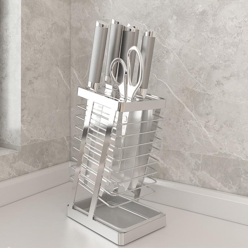 Stainless Steel Kitchen Knife & Utensil Holder with Draining Feature