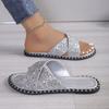 Cross-border European and American Style Silver Cross One-word Sequins Summer New Fashion Women's Large-size Flat Slippers