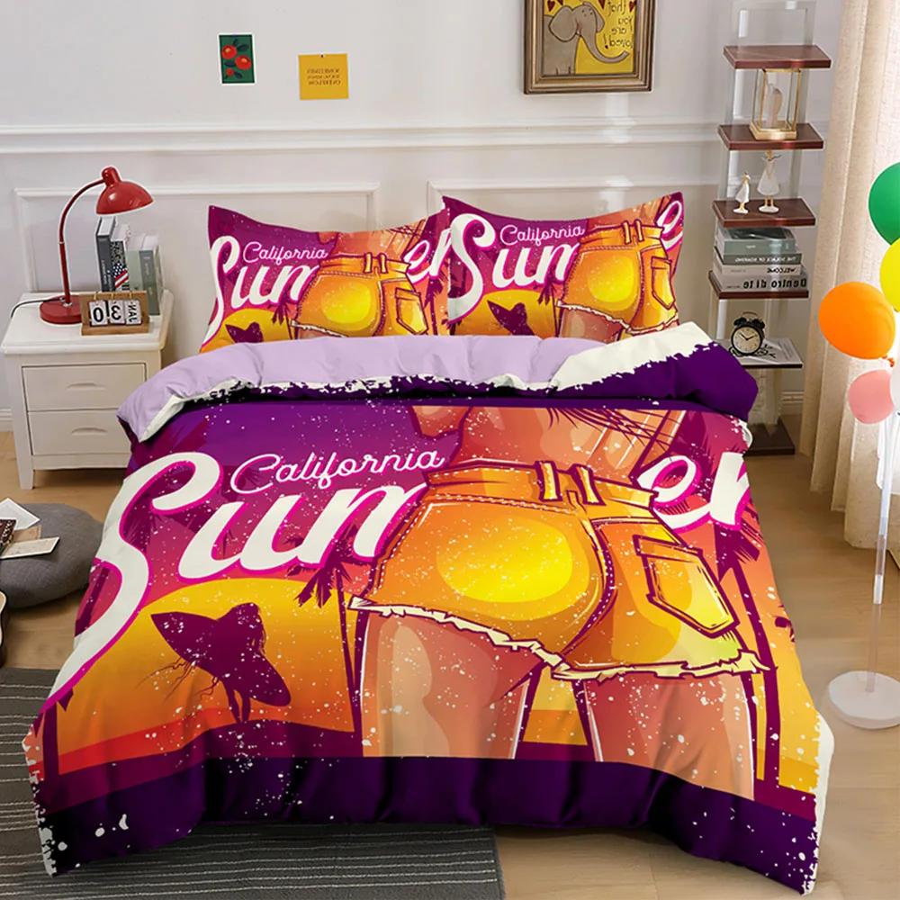 Luxury Sunset Surfing For Teens Boys Girls Adults Kid Gift Duvet Cover Summer Beach Theme For Bedroom Decoration Queen King Size