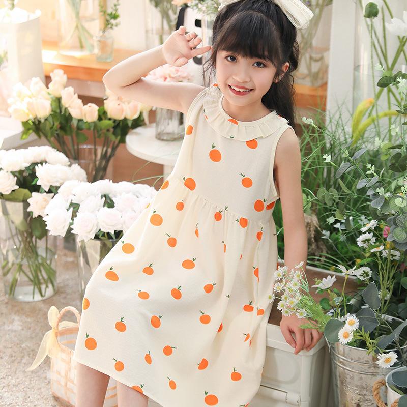 Children's Sweet Mesh Vest Halter Dress Summer Girls Pompadour Princess Dress