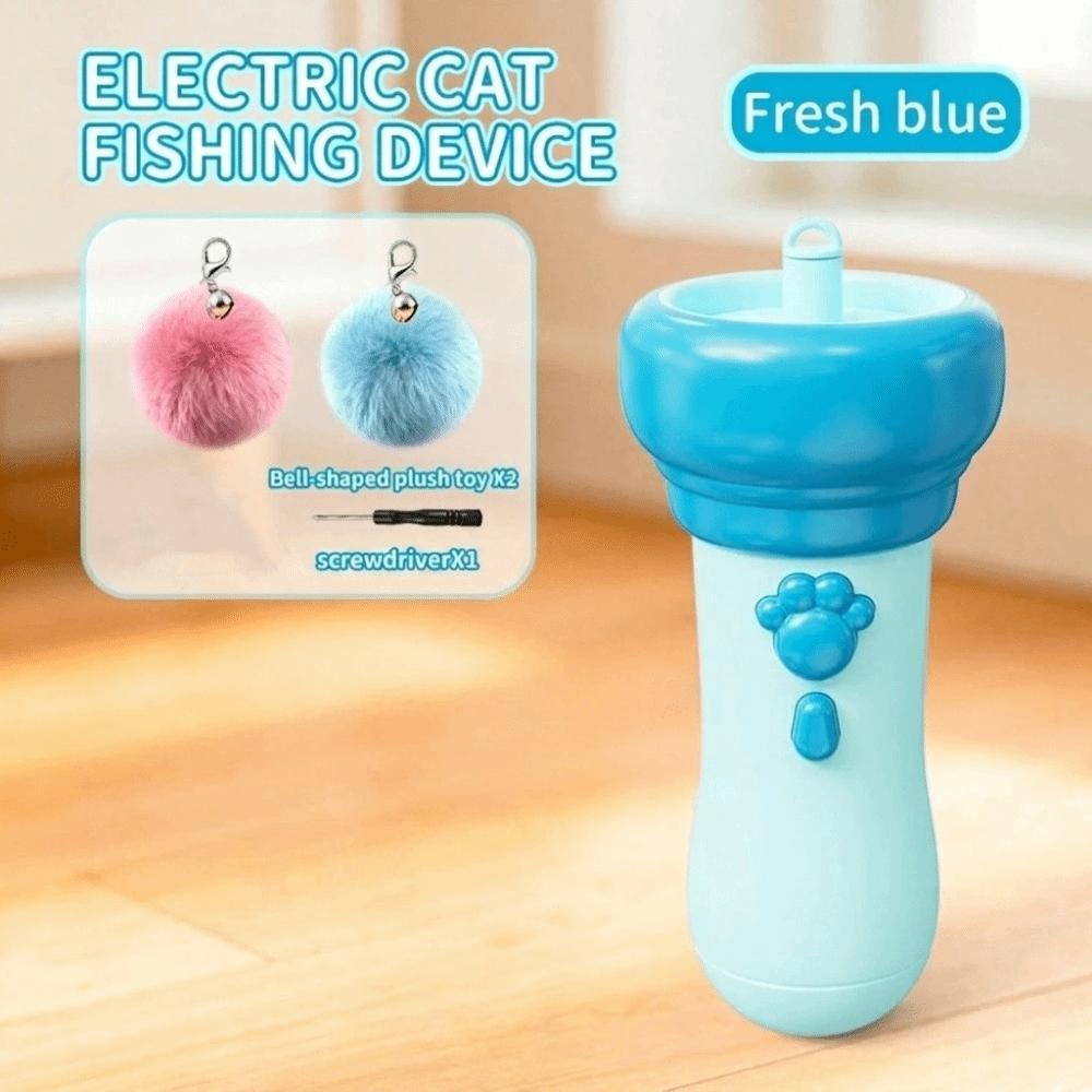 Retractable Rope Cat Teaser Wand Flashlight Shape Electric Cat Teaser Pom-Pom Ball Toy Gift