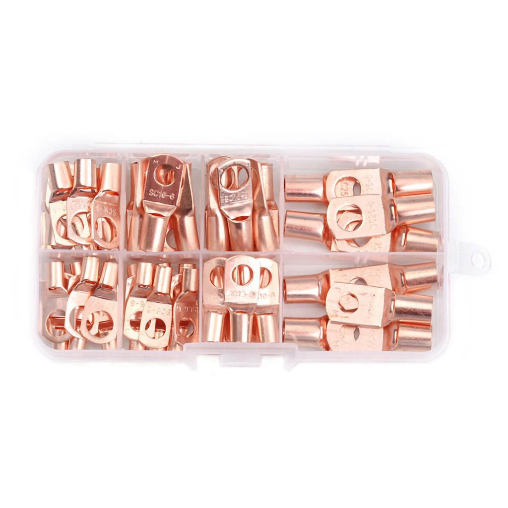 60Pcs Copper Wire Lugs Battery Cable Lugs Ring Terminals Connectors with 80Pcs Heat Shrink Tubing