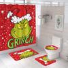 Bathroom Shower Curtain Four-Piece Green Hair Monster Christmas Green Waterproof Shower Curtain Toilet Partition Curtain Bath Mat