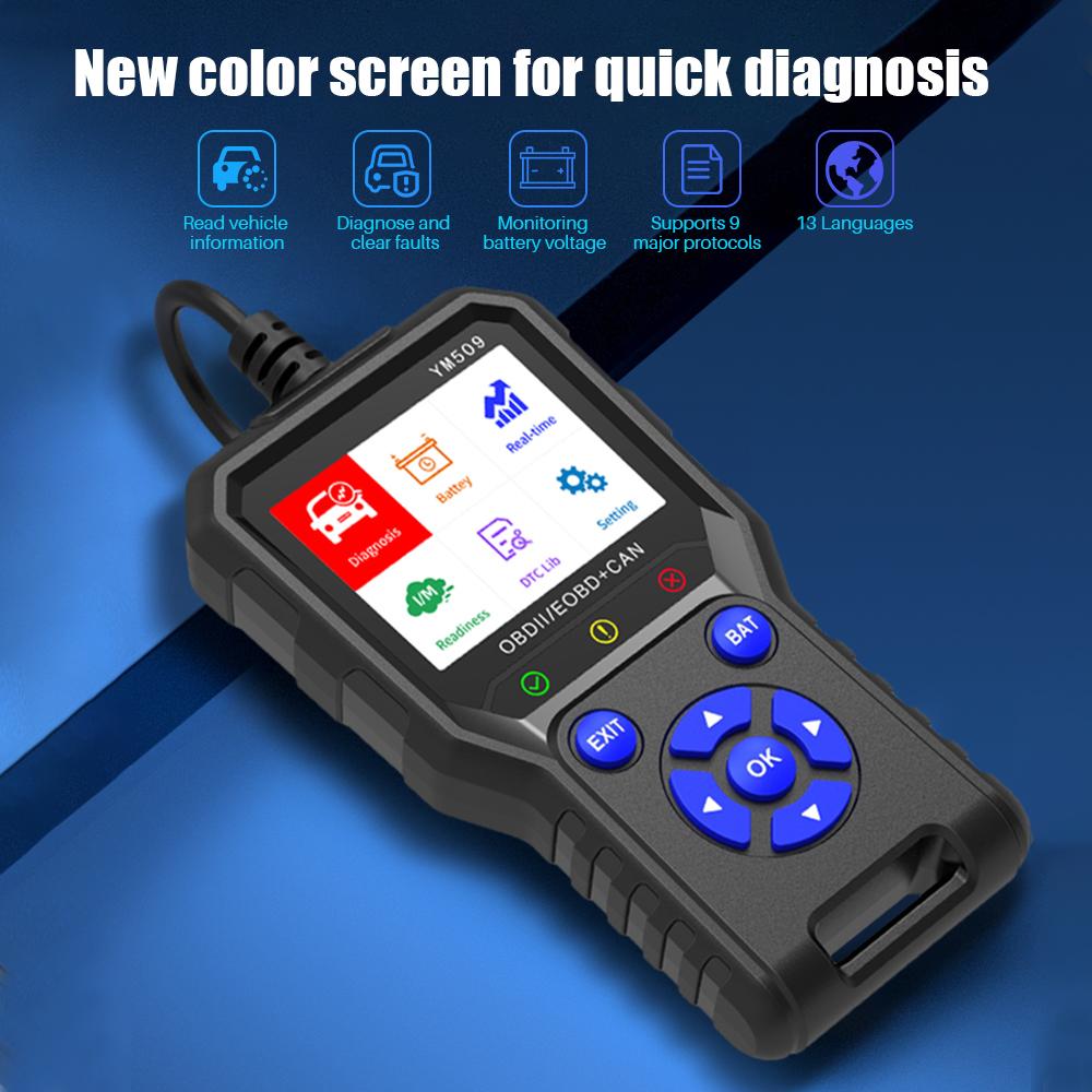 Motor OBD 2 Scanner Cititor de coduri ODB2 Instrument de diagnosticare a mașinii Ștergerea codurilor de eroare Scaner YM509 OBD2 în mai multe limbi
