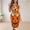 Women Plus Size V Neck Sleeveless Halloween Raccoon Print Bodycon Midi Dress