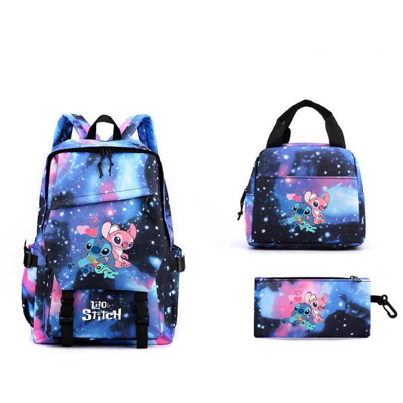 3-Piece LiloStitch Kids Backpack Cartoon Pencil Case Boys Girls Student Backpack