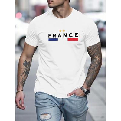 Herren-T-Shirt im französischen Nationalstil mit Aufdruck, Trendiges Rundhals-Kurzarmshirt, Leicht dehnbar, Sommer-T-Shirt, Geeignet für Freizeitaktivitäten und Reisen
