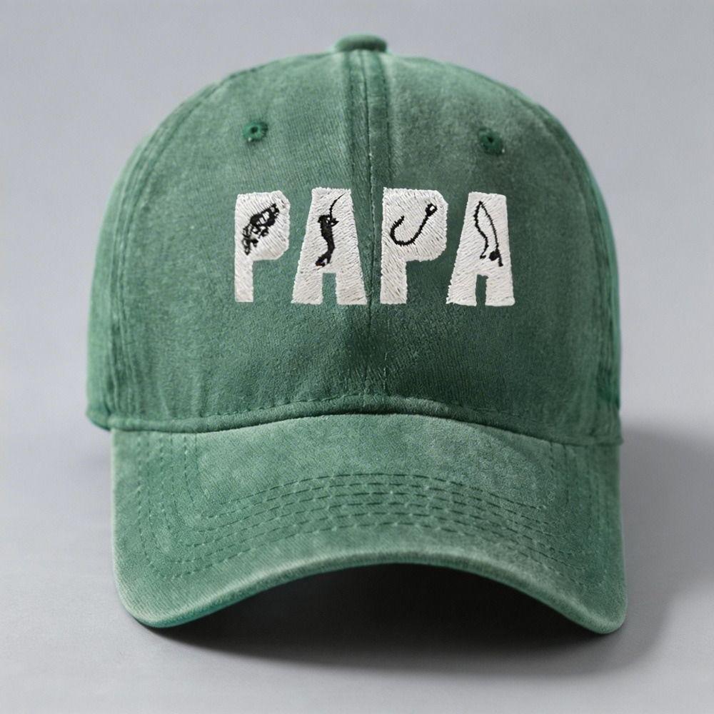 Adjustable Dad Hat PAPA Letter Embroidery Fishing Sun Hat FashionVintage Fishing Hook Hat  For Dad