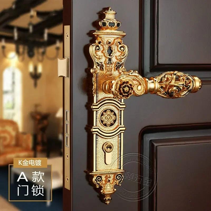 85mm All copper Hollow out mute door lock indoor wooden door lock handle  room  European luxury style villa