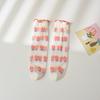 Girls Strawberry Embroidered Lace Over Knee High Socks Thin Transparent Floral Princess Kids Long Stockings