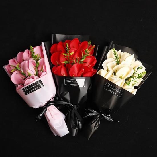 9 Head Handcrafted Decoration Valentine's Day Soap Flower Artificial Rose Bouquet Anniversary Birthday Women Mother Wife