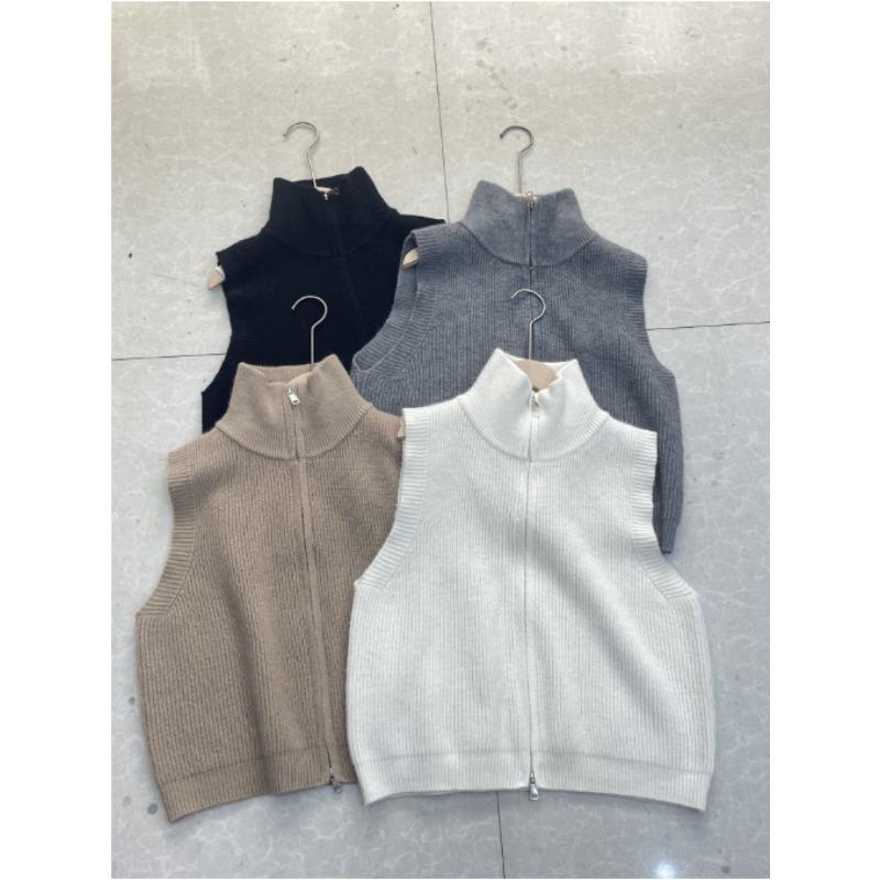 Dámská pletená kardiganová vesta na podzim a zimu s dvojitým zipem