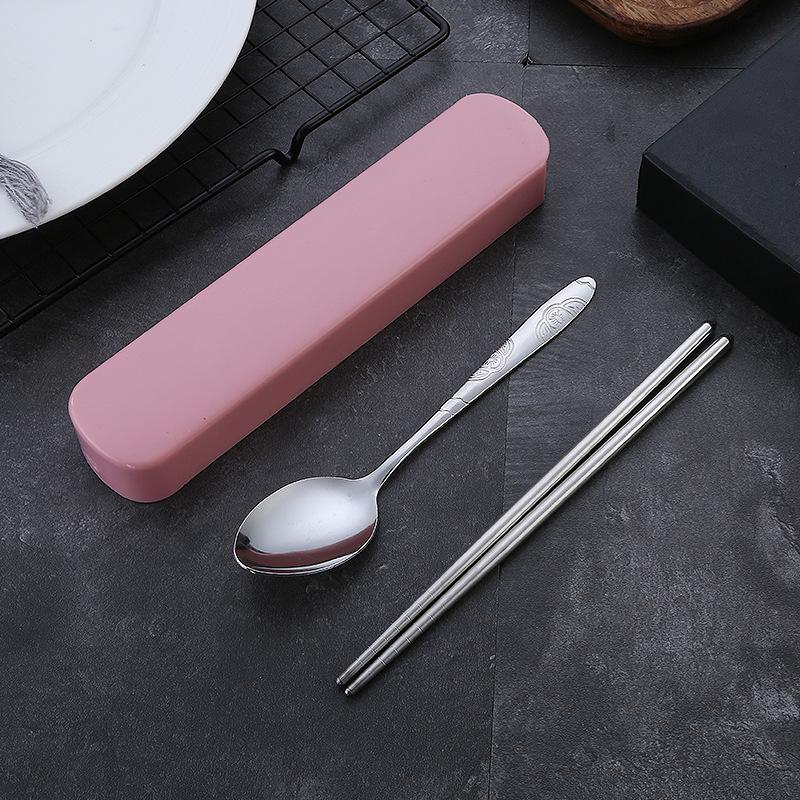 2/3Pcs/Set Stainless Steel Portable Tableware Set - Durable and Collectible Fork, Spoon, Chopsticks with Box Perfect for Outdoor