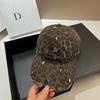 Youth Personality Publicity Leopard Print Ripped Baseball Cap Heavy Industry Rhinestone Cross Cap Women