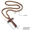 Rozenkrans Ketting Grote Houten Jezus Christus Kruis Hanger Met Houten Kralen Trui Ketting Sieraden Papa Vriend Valentijnsdag Cadeau